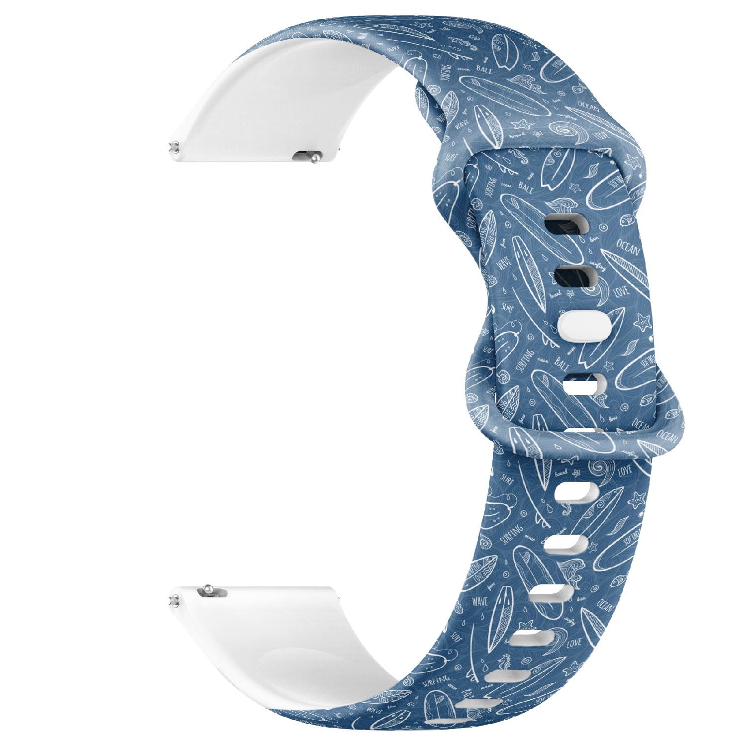 Compatible with Garmin Forerunner 245/245 Music, Forerunner 645/645 Music, Forerunner 55, 20 mm Replacement Sport Watch Band (Blue White Outlines Doodle Surfboards) Silicone Soft Strap Bracelet