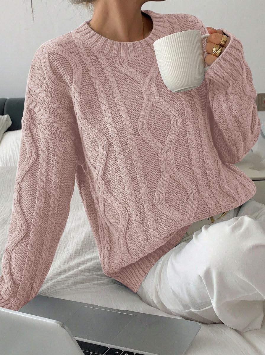 LaGracia Women’s Oversized Cable Knit Sweaters Long Sleeve Pullover Crew Neck Fall Winter Sweater Tops - Image 4