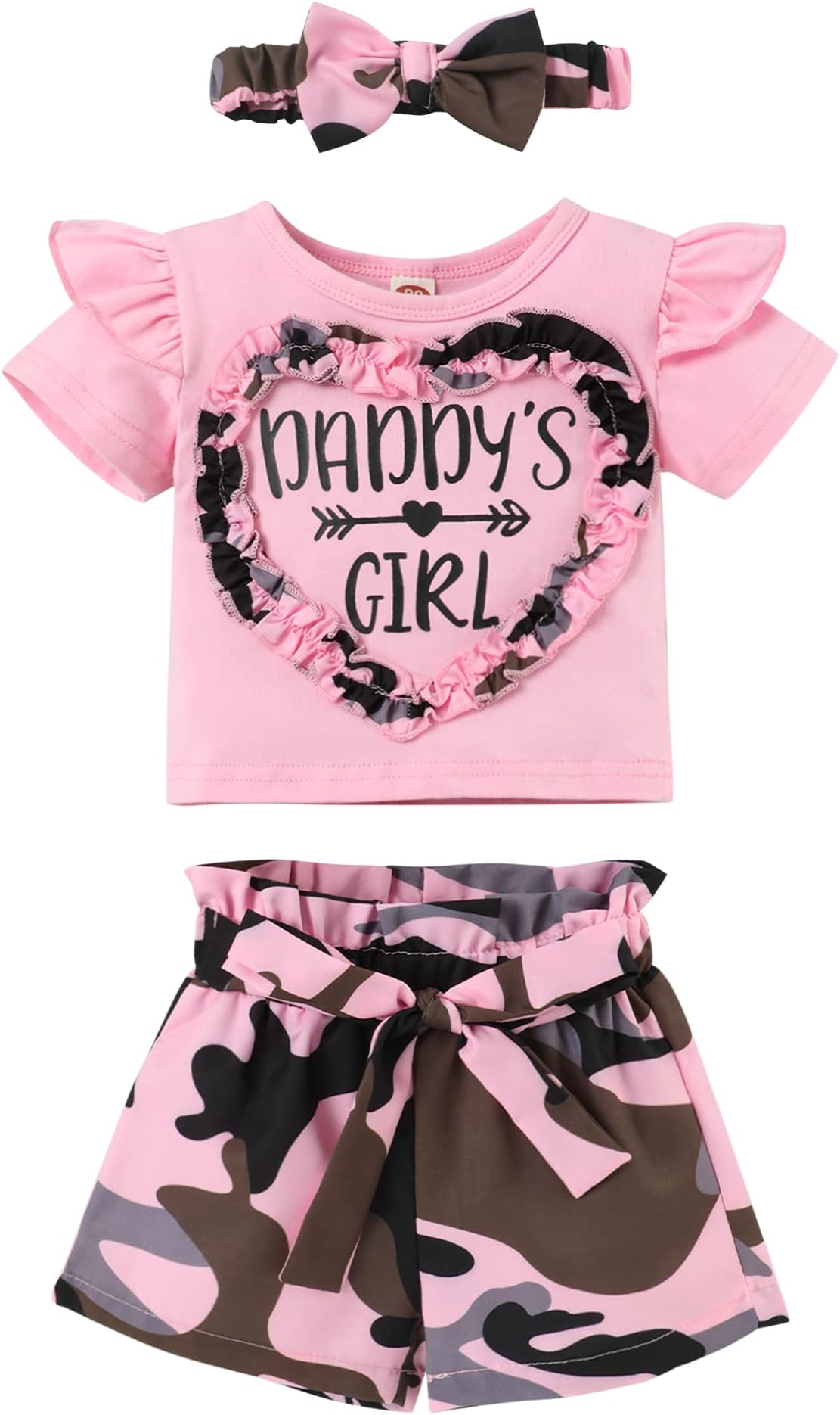 Hipea Toddler Baby Girl Clothes Daddy's Mama's Girl T-Shirt Floral Shorts with Headband Girls 3Pcs Summer Outfits
