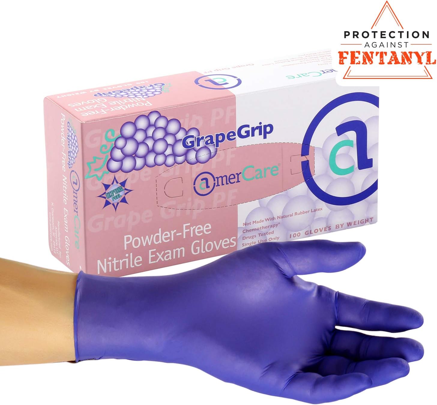 AmerCare 1000 Count Grape Grip Nitrile Gloves, Powder Free Exam Grade Black Disposable Gloves for Medical Professionals, 4.2 mil, Medium