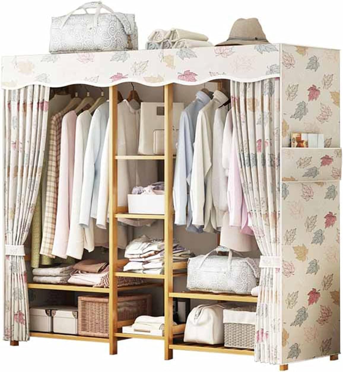 Portable Closet Portable Wardrobe Bamboo Wardrobe Closet Simple Washed Cloth Closet for Bedroom Hanging Saves Space Foldable Clothes Closet Spacious