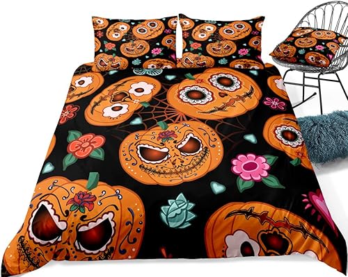 Miniatura 29 de Pumpkin Bedding Halloween Duvet Cover Set Funny Evil Pumpkin Pattern Design Black Halloween Bedding Set Queen 1 Duvet Cover 2 Pillowcases