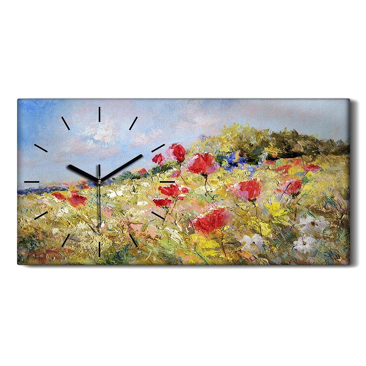 Horloge sur Toile Silencieuse 60x30cm Fleurs Abstraites