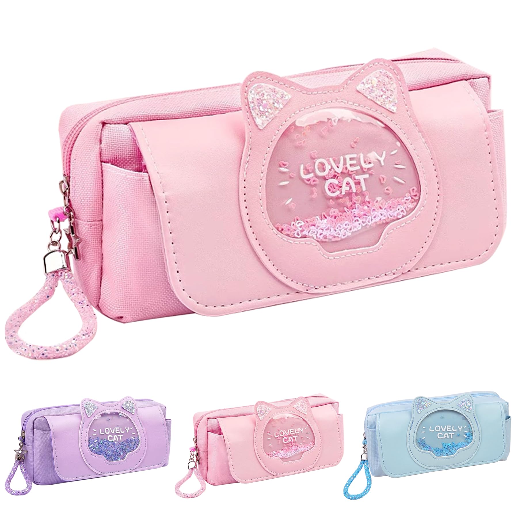 HautStore Rosado Estuche Escolar, Estuche Escolares con 3 Compartimentos, Estuches Aesthetic de Lápices de Gran Capacidad con Solapa, Estuches Escolares para Niñas Adolescentes Estudiantes Oficina
