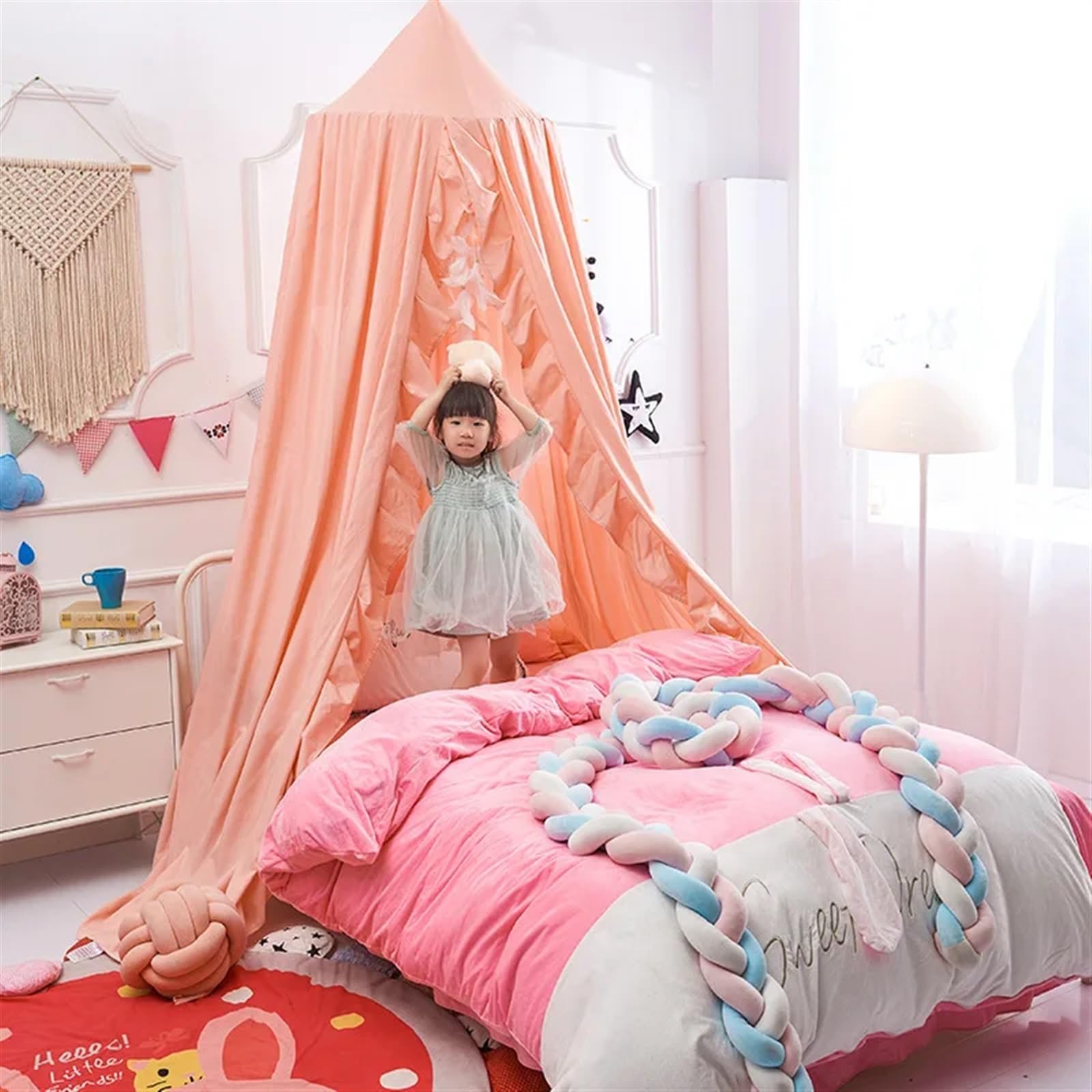 Biancheria da letto for bambini sospesa Tende for letto a cupola Tende a baldacchino Zanzariera Copriletto Tende for bambini che leggono Giocando Decorazioni for la casa(Pink)