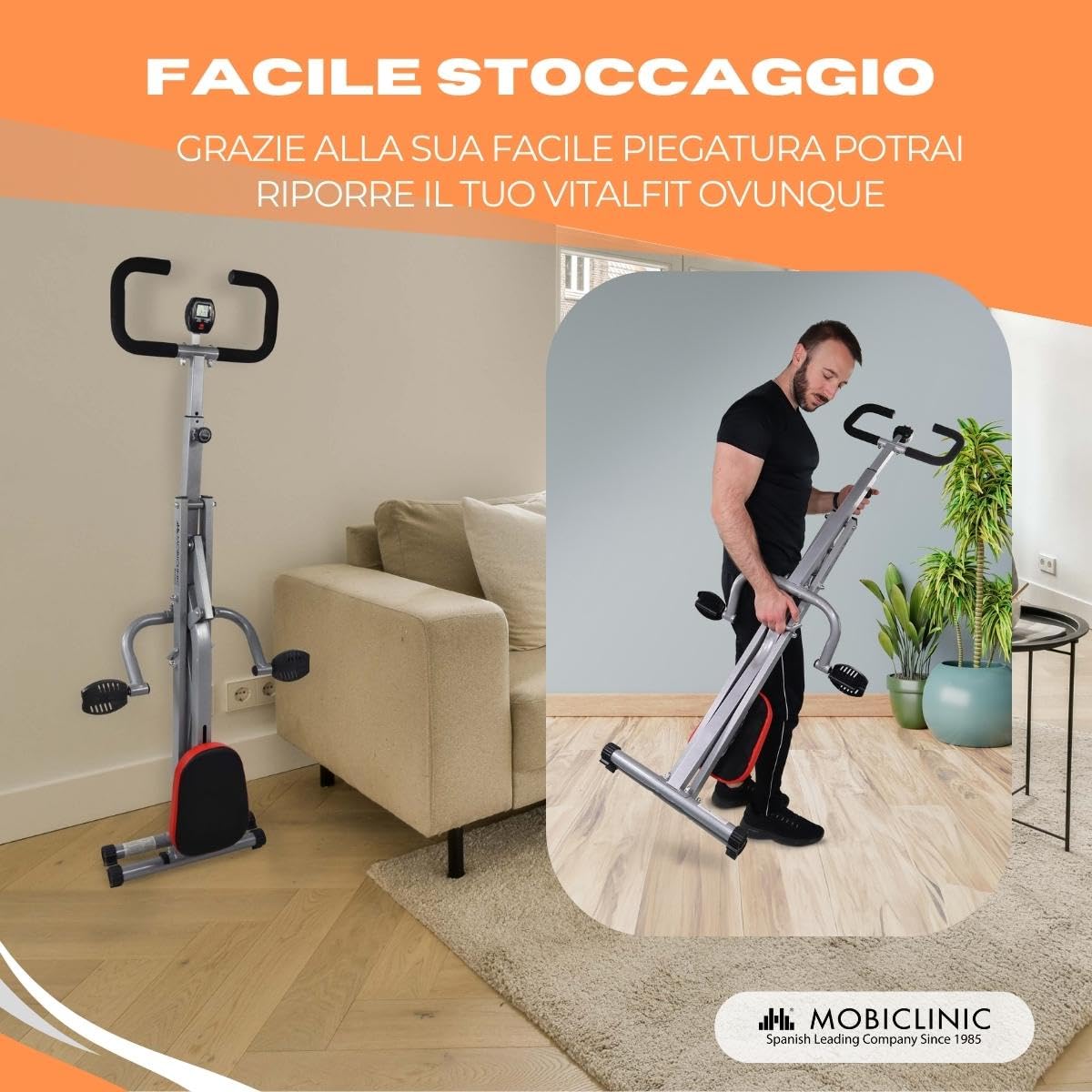 Mobiclinic®, Total Power Body Crunch, Vogatore, Pieghevole, Vitalfit, Stretching e Allenamento Multifunzionale, Display LCD, Carico 100kg, Palestra Domestica, Manubri Regolabili, Base Antiscivolo