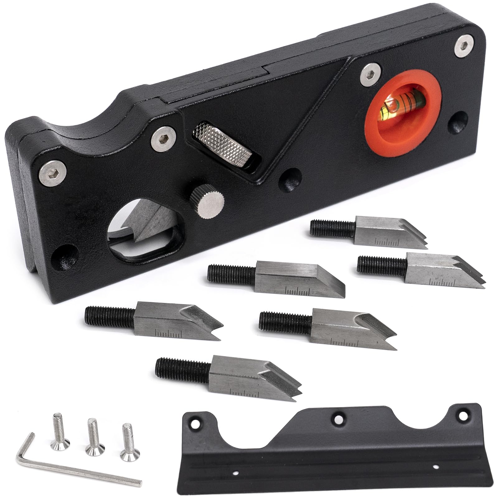 ZiBeiLe Chamfer Plane, Handheld Planers with Auxiliary Locator and 7 Blades, Woodworking Hand Planer Suitable for Quick Edge Trimming of Wood, Black,