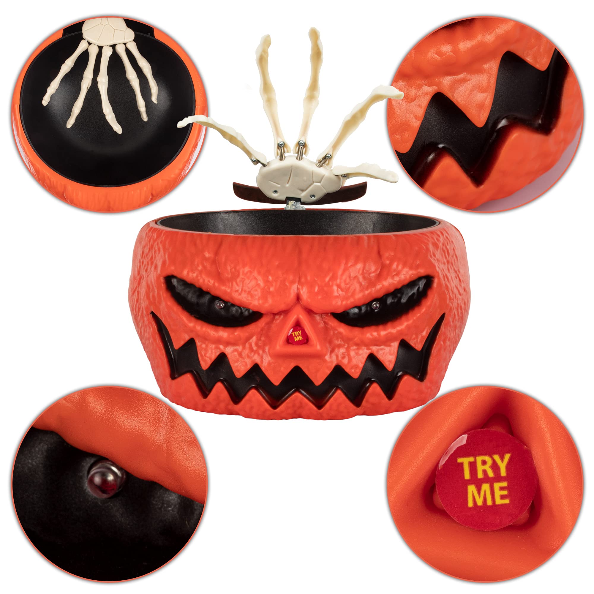 KI Store Halloween Deko Animierte süßigkeiten Schale Korb Halter mit Totenkopf-Motiv, Handdekoration, Requisiten mit LED-Augen, Geräusch, Horror-Party, Zuhause, Bar, Tischdekoration (kurbis, 25cm)