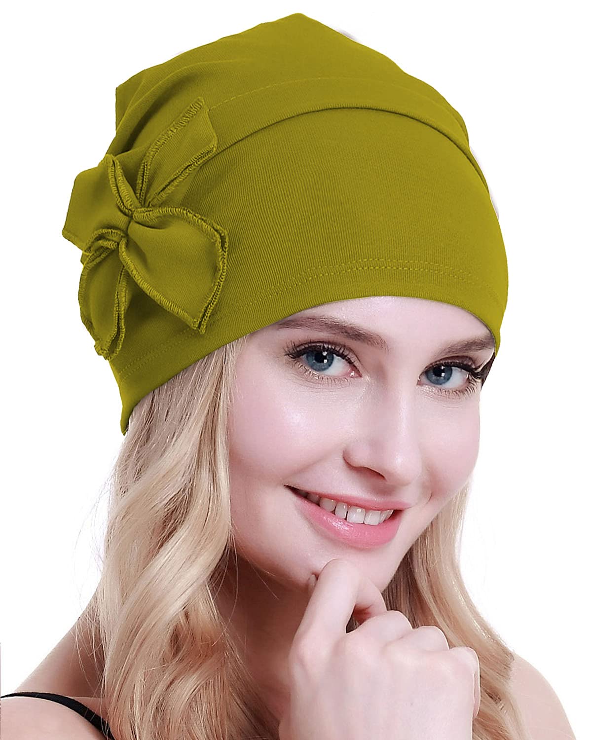 Osvyo Women's Cotton Mustard Yellow Cotton Chemo Turbans Headwear Beanie Hat Cap For Cancer Patient Hairloss Mustard Yellow