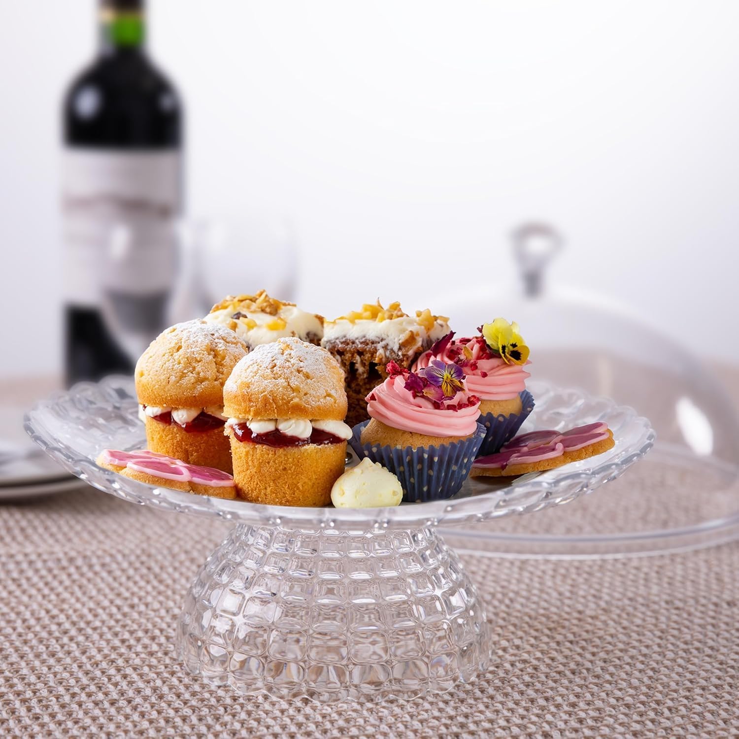Porte gateau sur pied avec cloche plat a tarte pâtisserie + couteau et pelle à tarte inclus | XL | Ø 37cm rond | 1 ensemble