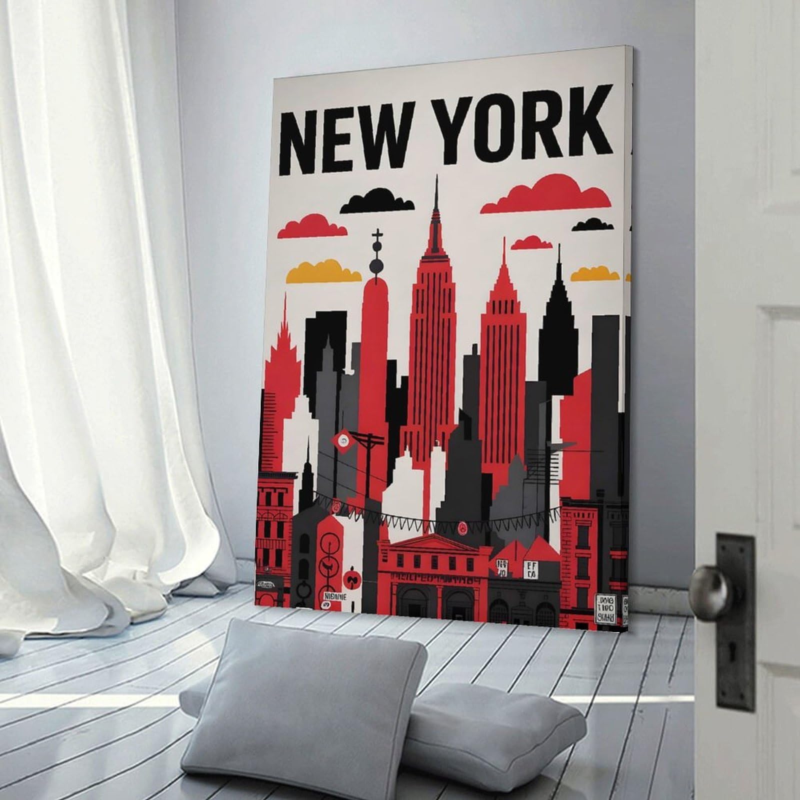Junmoney New York Cityscape Art Deco Room Decor Wall Art 12x18inch(30x45cm), for Art Walls, Layered Displays Or Homes, Wall Decor Suited to Curated Displays