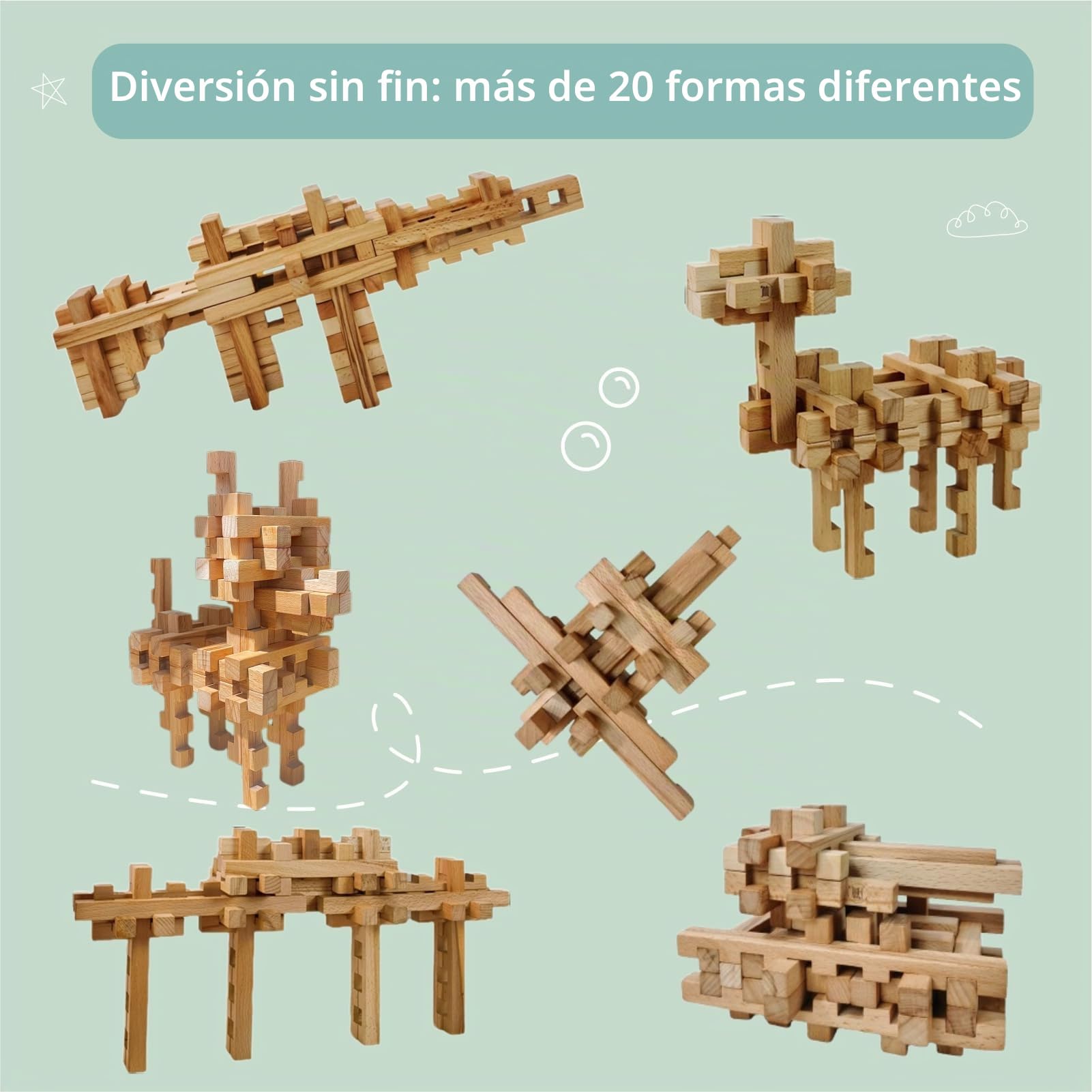 Bloques de Construcción de Madera Educativa - 20+ Formas, Puzzle 3D Niños, Maquetas para Construir Adultos, Montessori Juguetes Niños 5+ Años Adolescentes (20 en 1 Versión Premium)