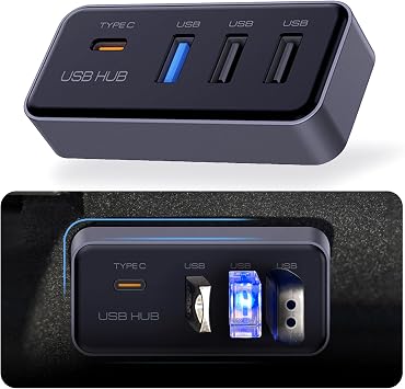 USB Hub for Tesla Model Y Juniper Model 3 Highland Model Y L | Fits 2025-2026 Juniper 2024-2025 Highland Y L, USB 3.0 Glove Box Hub, 1 USB-C & 3 USB-A, Dashcam, Flash Drive, Data Transfer
