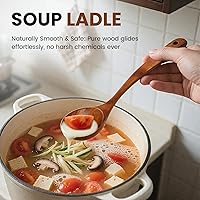 Vista 4 de Juego de cucharas de madera para cocinar, tenedor de pasta y cucharón - 2 utensilios de cocina antiadherentes de madera de teca natural