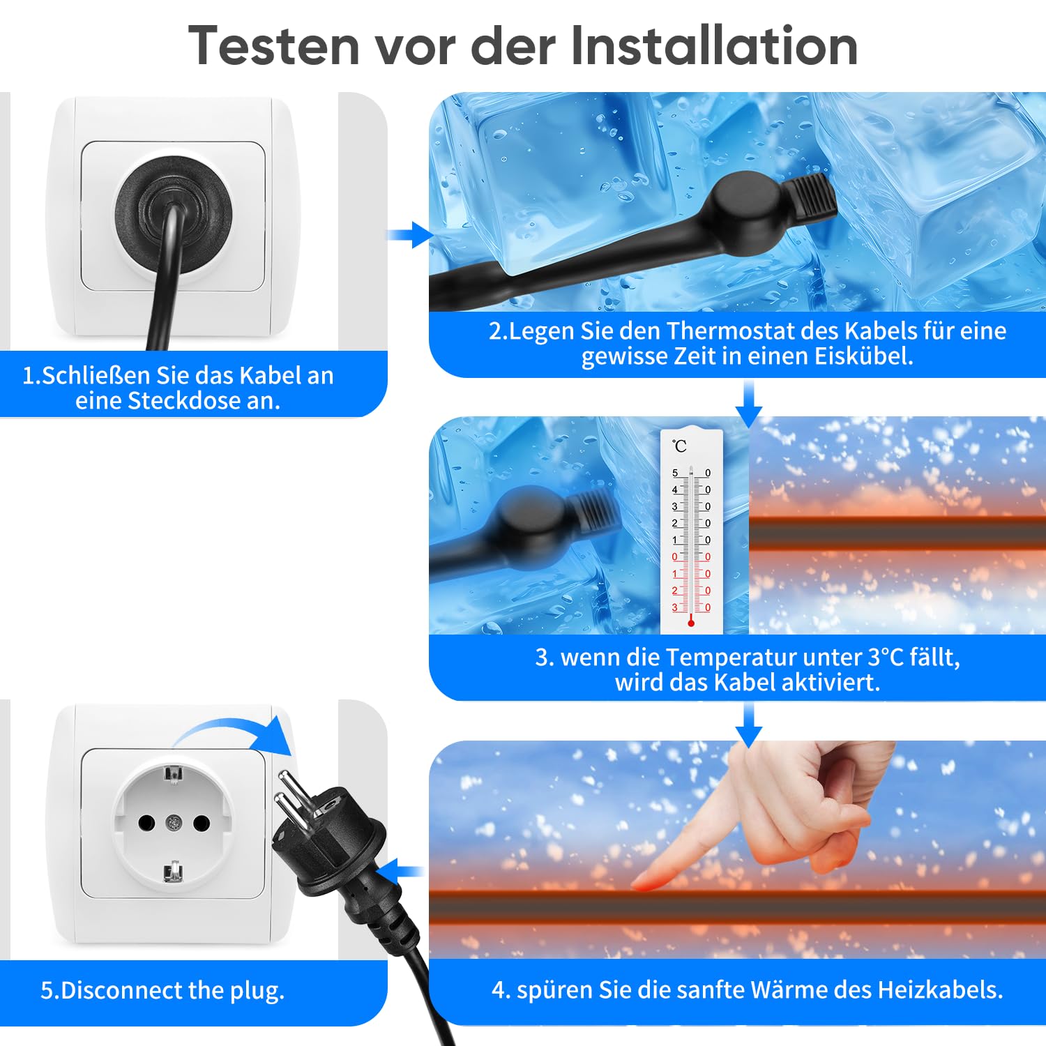 Heizkabel Terrarium mit Thermostat, oGoDeal 15W/M 2m für Wasserleitungen im Haus Pool Teich, Frostschutz Rohrbegleitheizung für Wasserleitung mit Automatikschalter