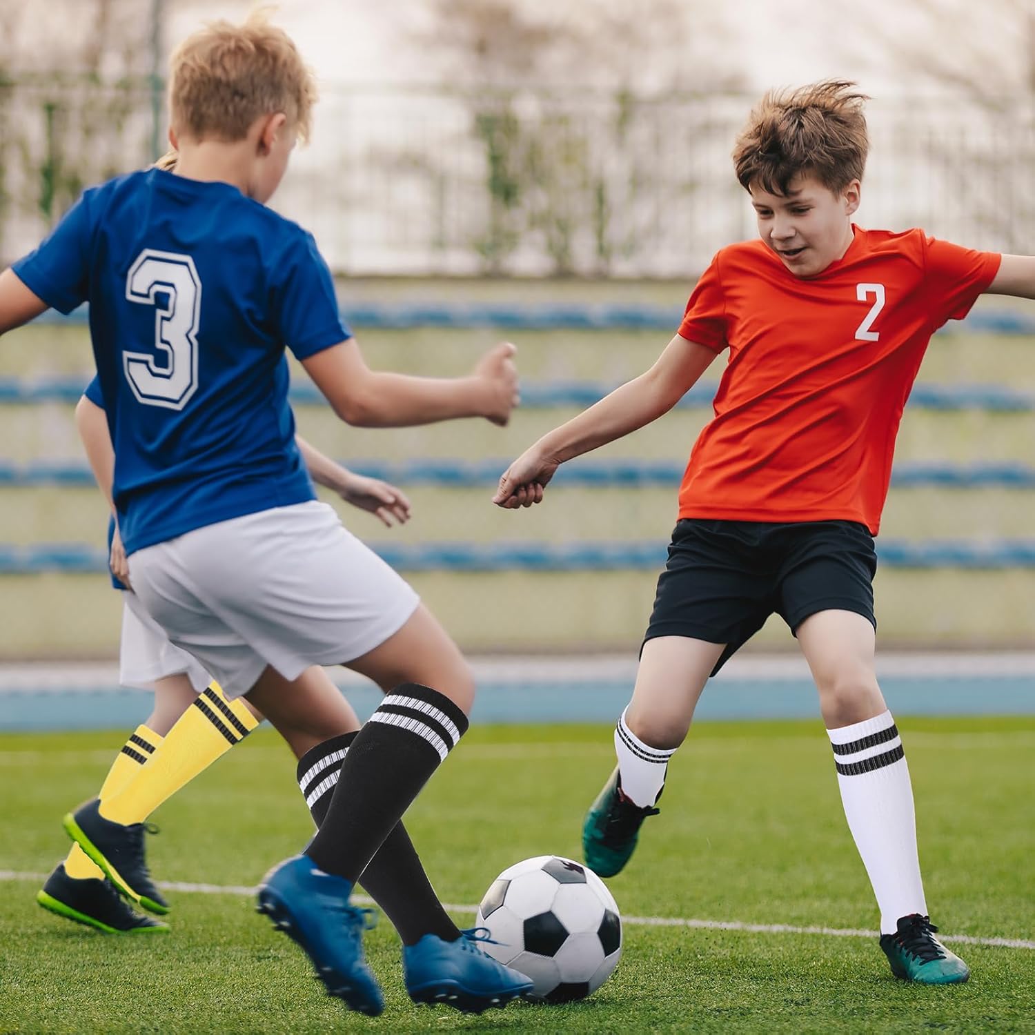 Xtinmee 24 Pairs Kids Soccer Socks Color Stretchy Compression Knee High Striped Athletic Sock for Boys Girls 7-13 Years Old - Image 6