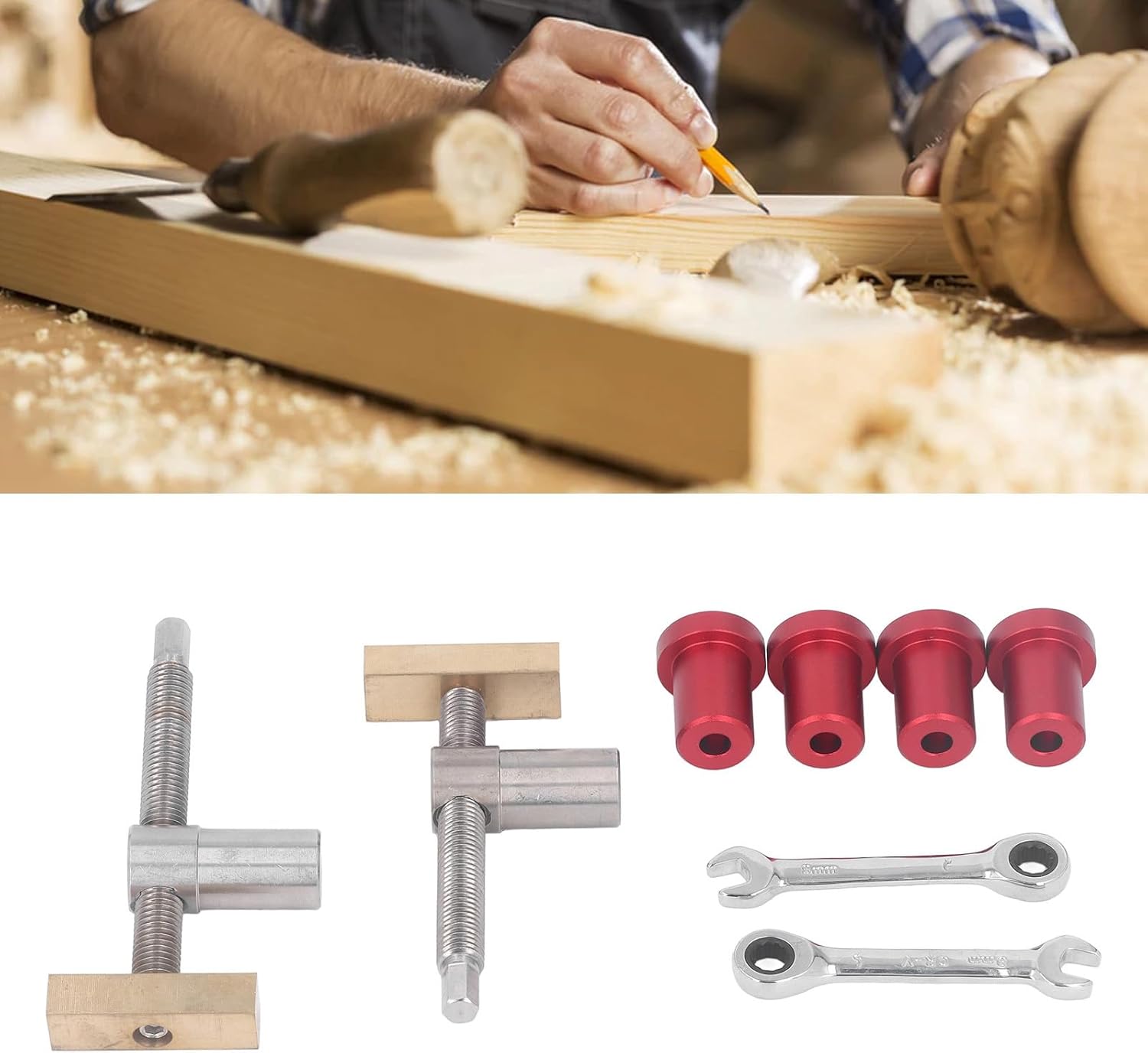 19mm Bench Dog Clamp, Stainless Steel Brass Woodworking Desktop Clip, Workbench Fast Fixed Clip for Carpenter Tool (Red)