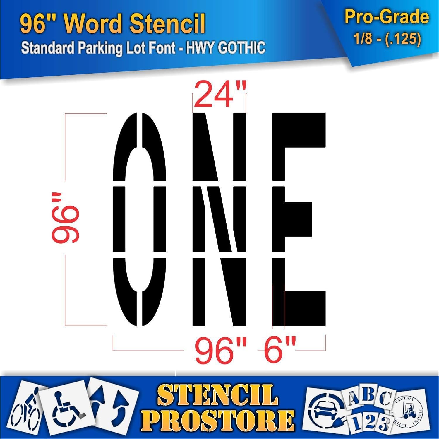 Pavement Marking Stencils - 96 inch ONE Stencil - 96" x 96" x 1/8'' (128 mil) - Pro-Grade