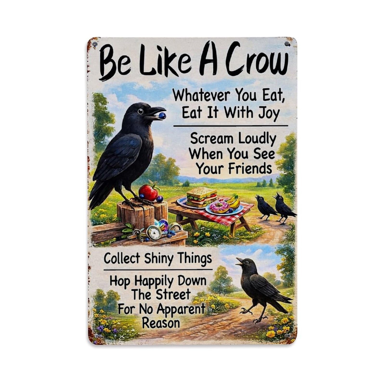 Jdfenggu Vintage Be Like A Crow Poster_1 Retro Metal Tin Sign, Metal Poster For Bar, Home, Man Cave, Kitchen, Laundry Room Art Decor 8X12 Inch