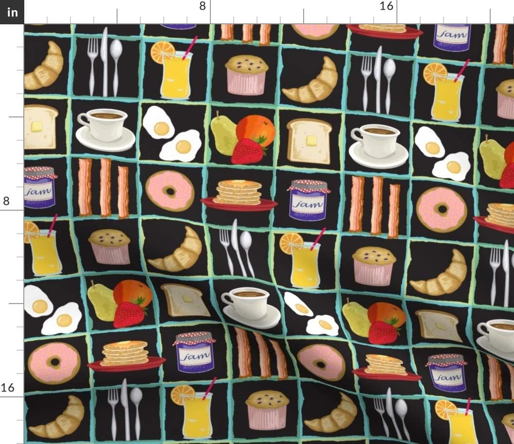 Spoonflower Fabric - Breakfast Pancakes Fruit Coffee Food Whimsical Kitchen Decor Printed on Petal Signature Cotton Fabric by The Yard - Sewing Quilting Apparel Crafts Decor