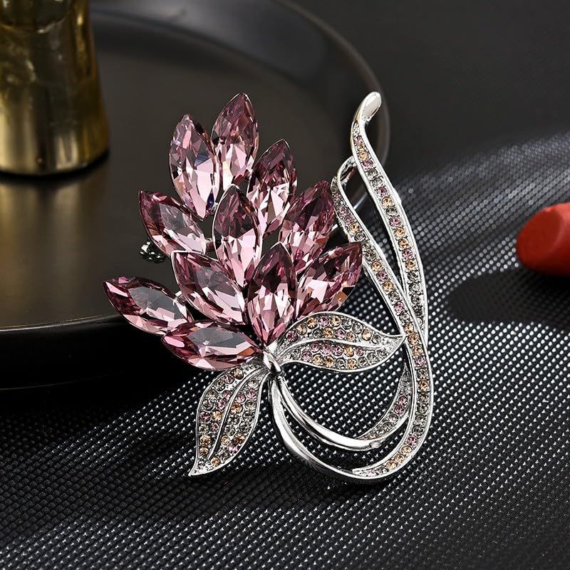 Image of Flower Brooch Pin - Rhinestone Flower Pin 18k Gold Plated - Thanksgiving Day, Birthday, Wedding Gifts for Mom, Wife