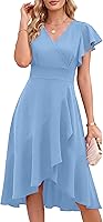 ANRABESS Women's Wrap V-Neck Midi Cocktail Dress Ruffle High-Low Hem Semi Formal Wedding Guest Summer Dress