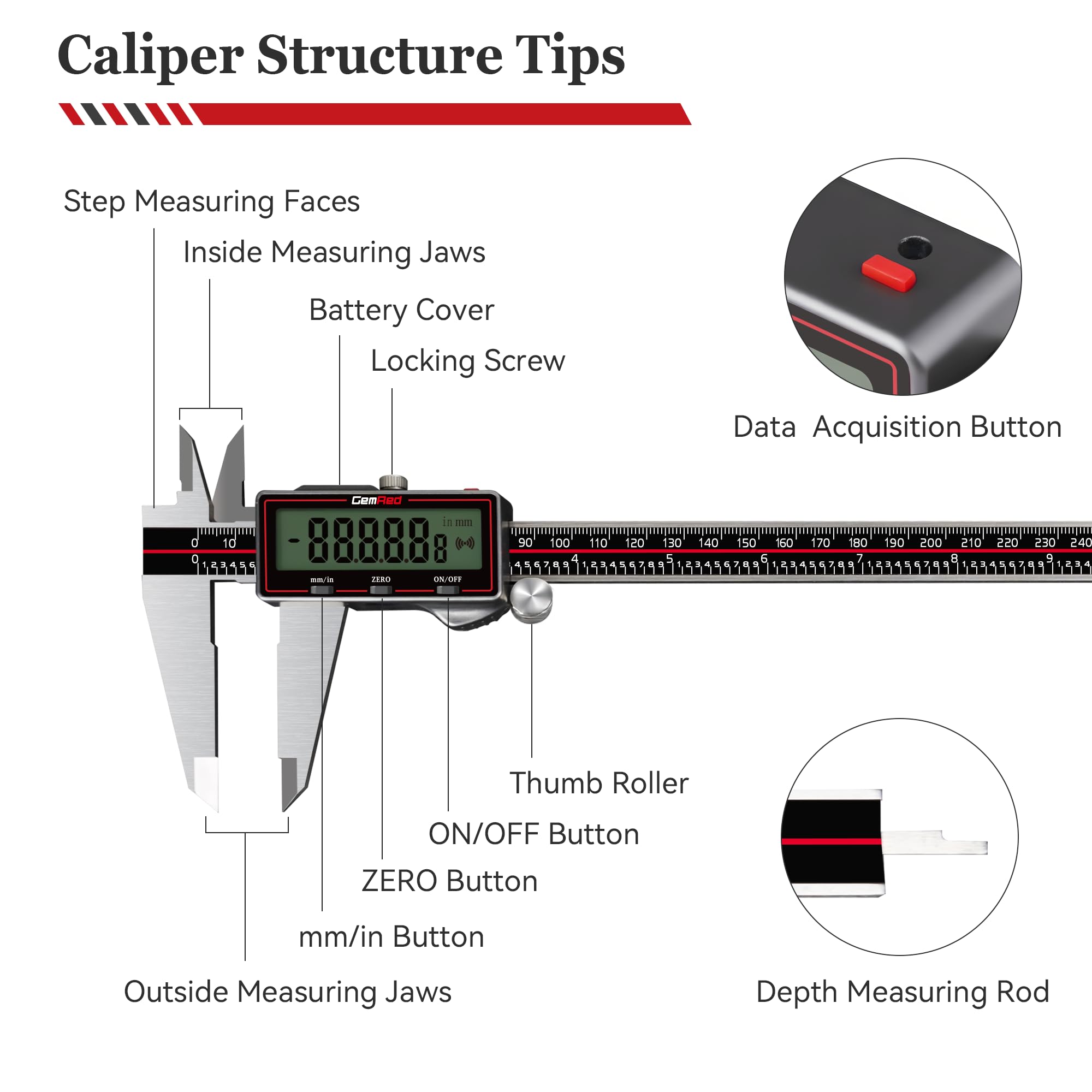 GemRed Digital Calipers - Precision Measurement Tool -6