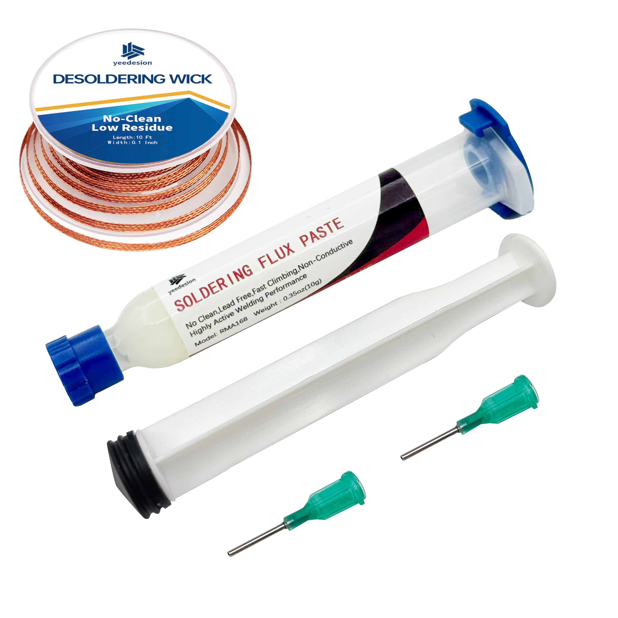 Yeedesion Solder Flux Solder Wick For Electronics Soldering, No Clean Soldering Flux (10Cc), Desoldering Wick Removal Kit