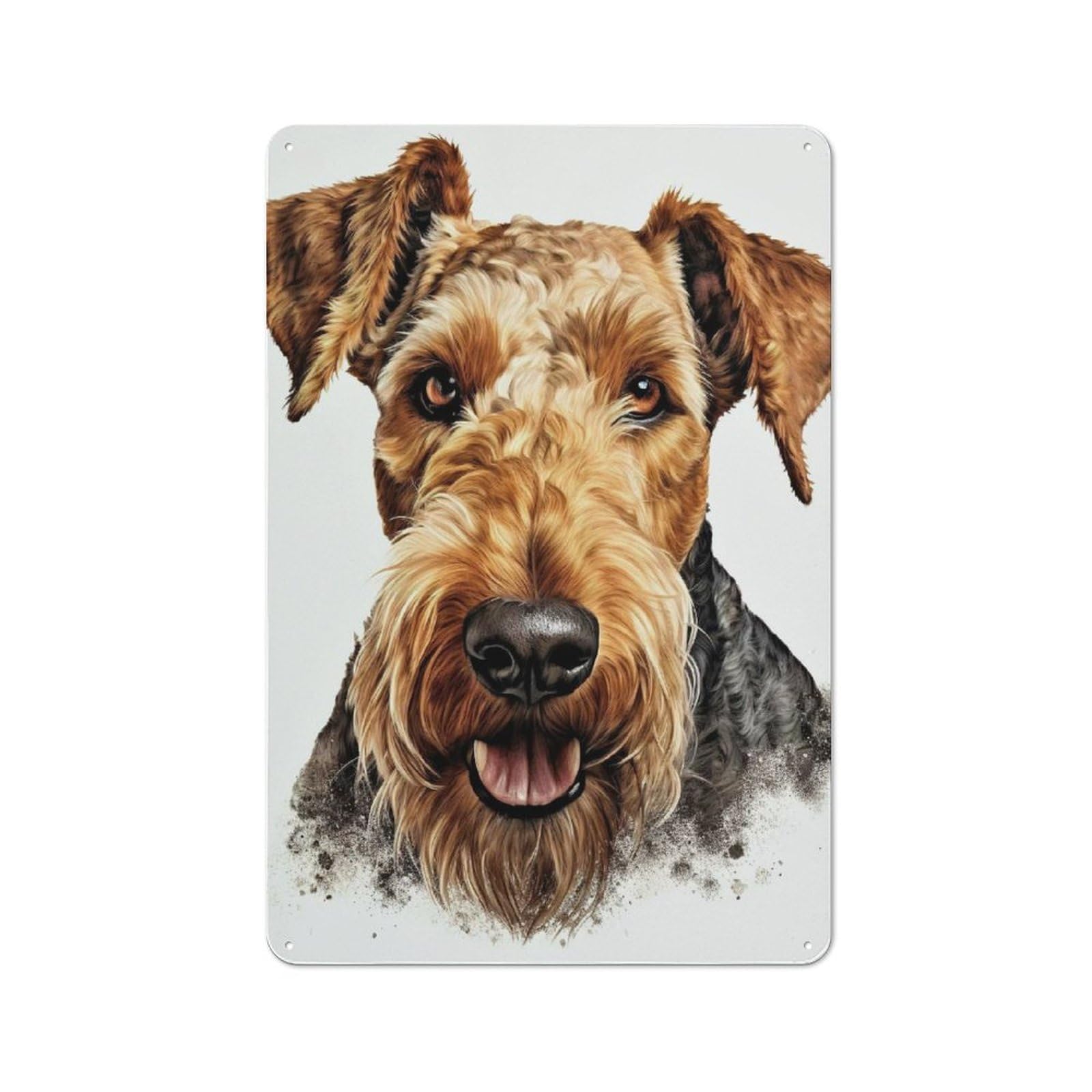 Junmoney Airedale Terrier Portrait Rustic Tin Wall Plaque 30X20cm Featuring For Pub Or Café, A Decorative Christmas Gift For Café Interior Fans