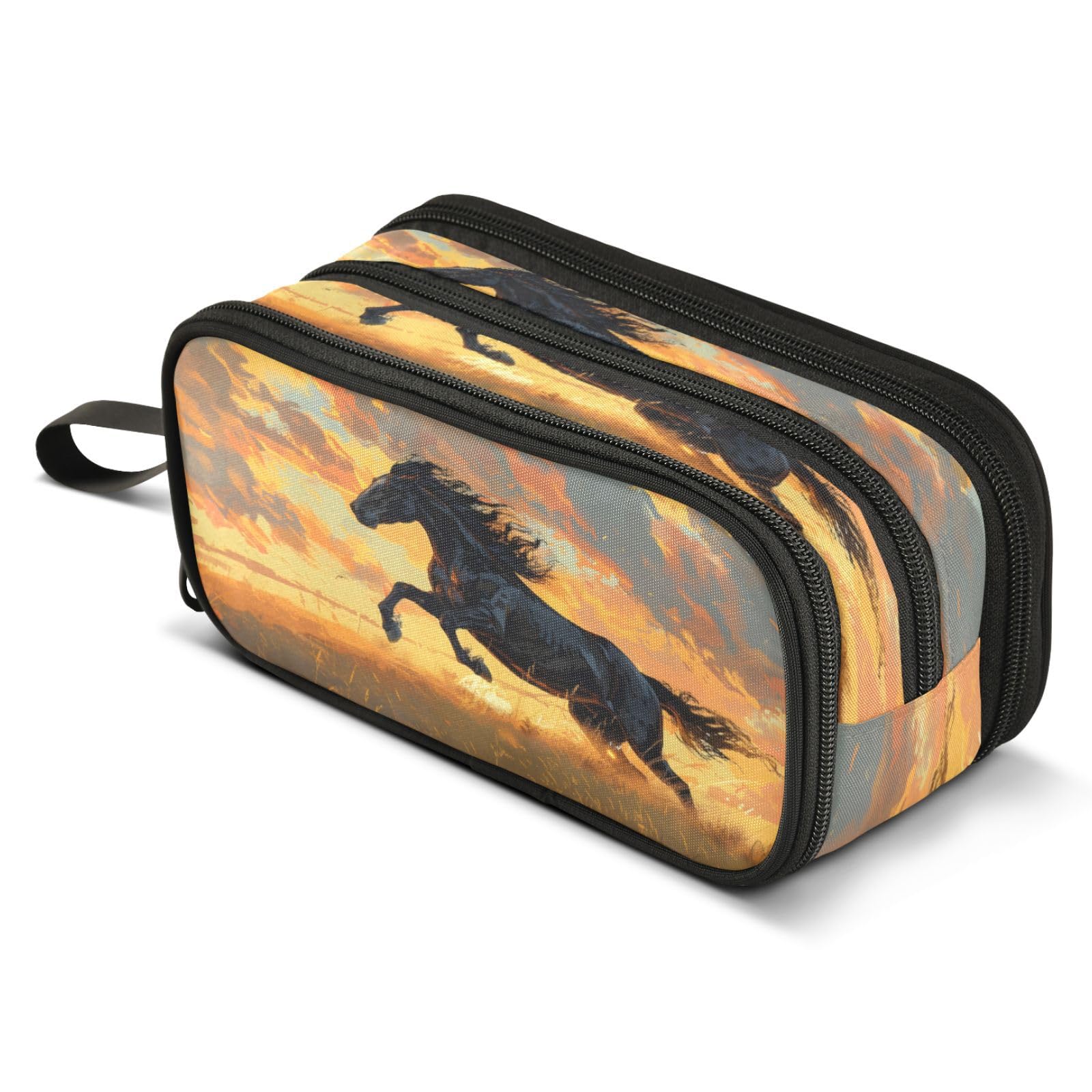ALAZA Horse Galloping Horses Pencil Case for Boys Girls Kids Pencil Pouch 3 Compartment Pen Bag Large Capacity Storage Pencil Holder School Students with Zipper