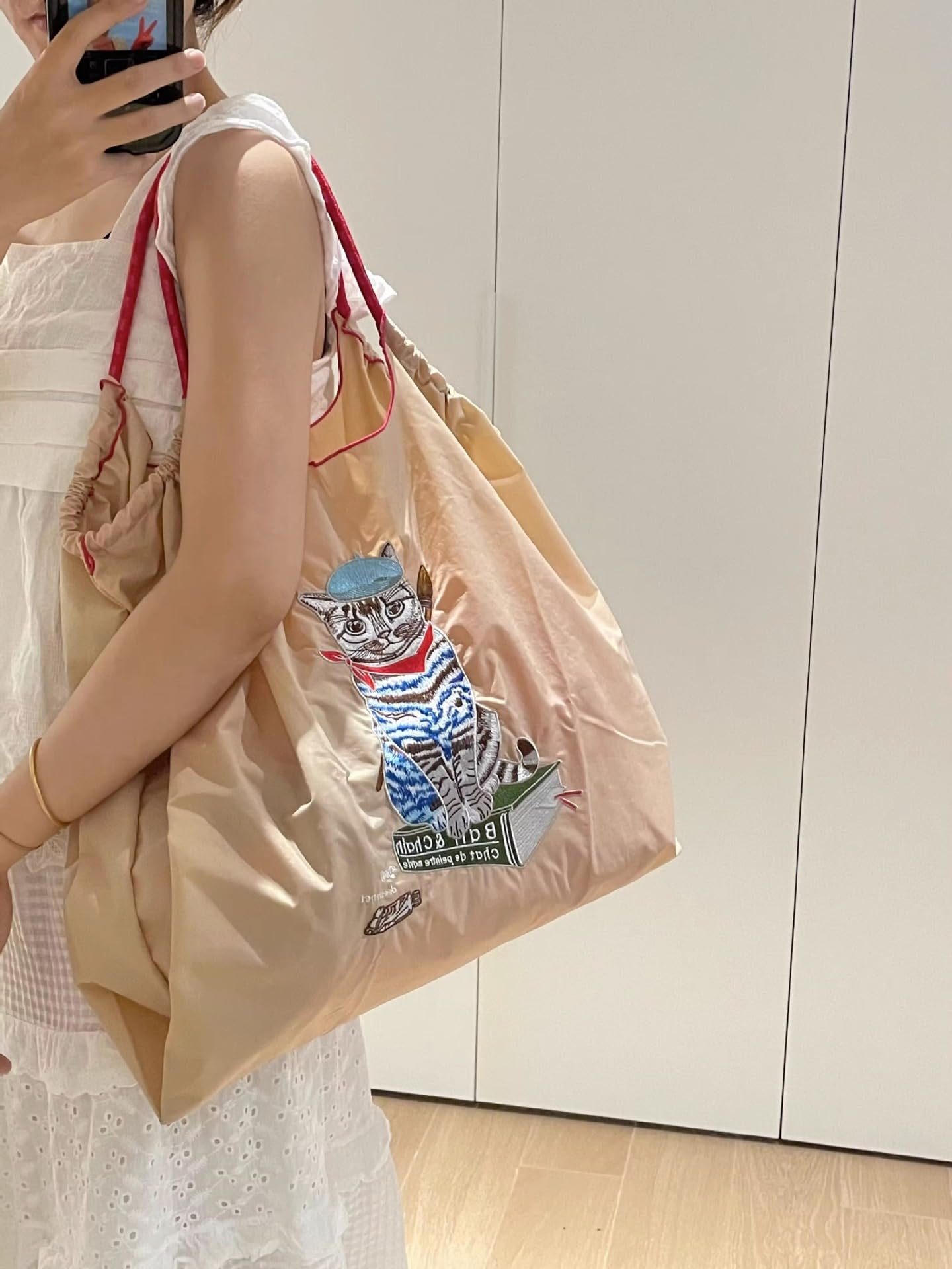 作家さん　アンティーク風リネンネコの刺繍バッグ アンティーク風の刺繍バッグ: Victorian Style | 笹尾 多恵 |本