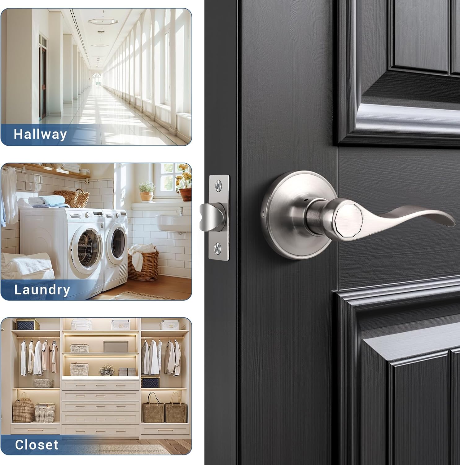 Knobonly 10 Pack Privacy Door Handles and 10Pack Passage Door Levers Interior, Satin Nickel Door Lever