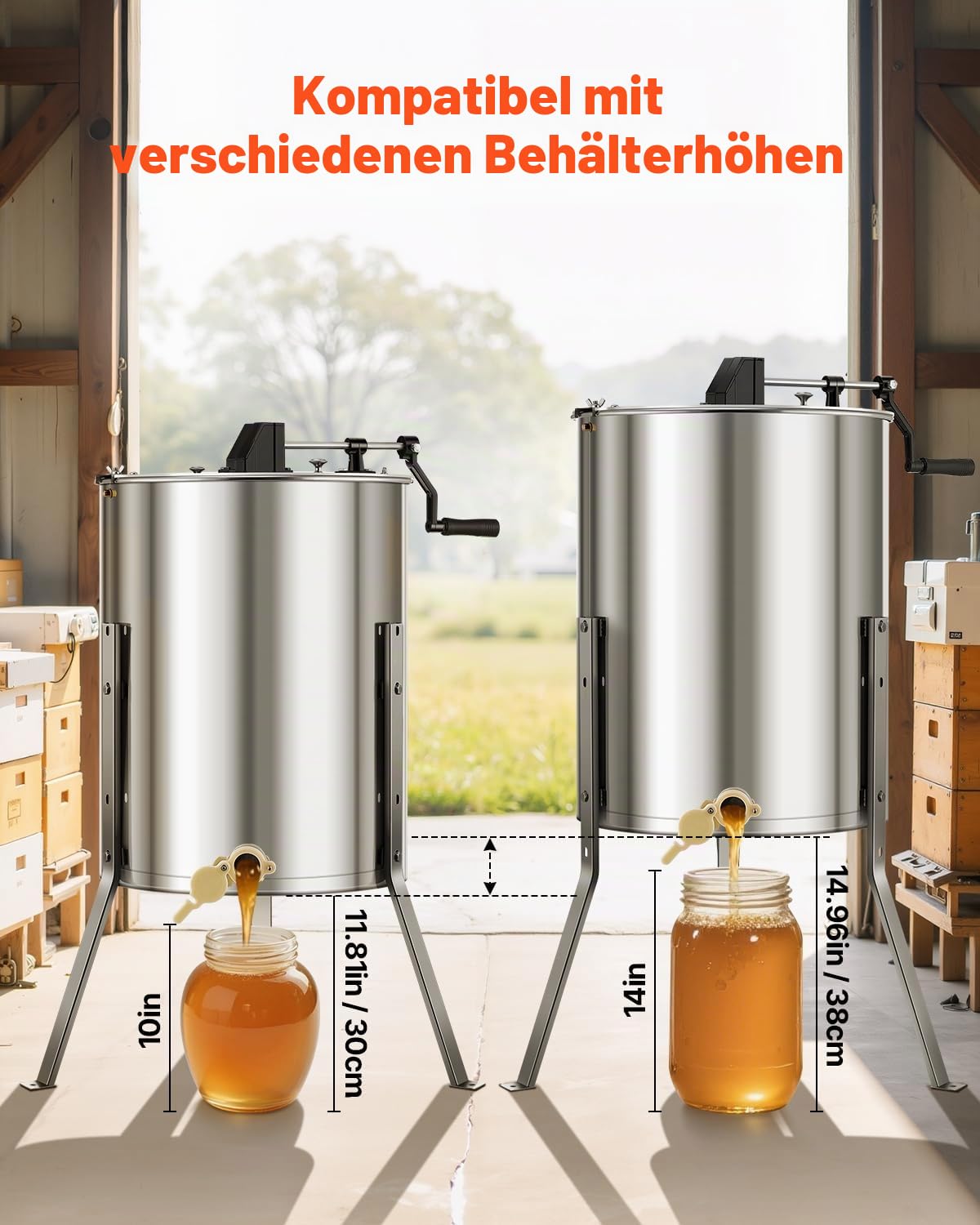 VEVOR Honigschleuder, 4/8 Rahmen, manuelle Tangentialschleuder mit transparentem Deckel, Honigextractor aus Edelstahl mit höhenverstellbarem Ständer, Wabenextraktionsgerät für Bienenzucht