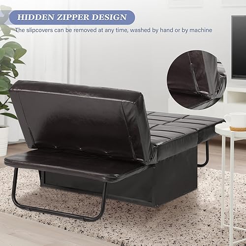 Miniatura 9 de Saemoza - Sofá cama de cuero, cama otomana plegable 4 en 1, silla convertible moderna con respaldo ajustable, elegante sofá cama de piel sintética