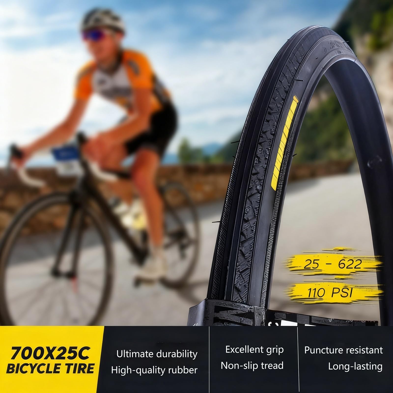 2PCS 700x25c 25-622 Opon Odpornych na Przebicia, Ciśnienie Maksymalne 110 PSI, Lekkie, Niski Opór Toczny, Odporna na Zużycie Guma dla Rowerów Szosowych, Przednie i Tylne