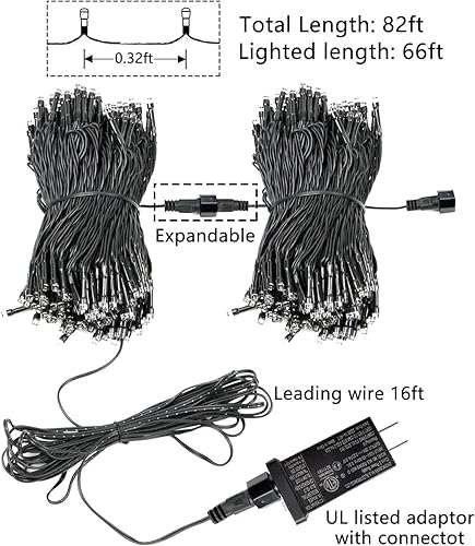 Miniatura 3 de Guirnalda de luces LED, 200 luces LED navideñas para exteriores o interiores, 82 pies, (cable verde extensible, ultrabrillante con 8 modos,