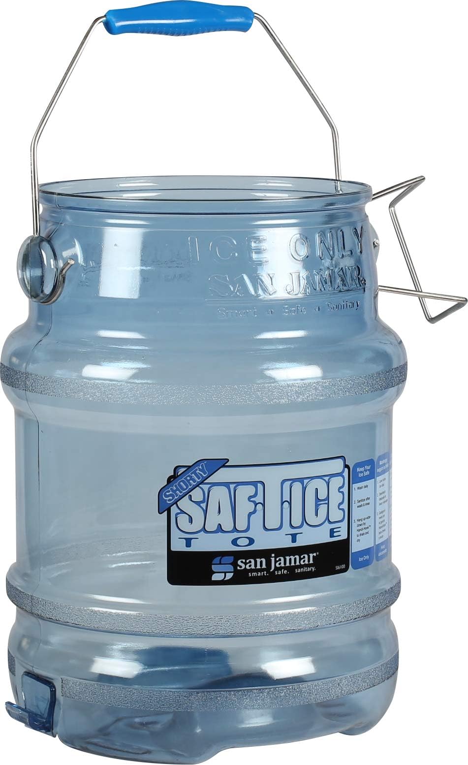 San Jamar Saf-TโIce Plastic Ice Bucket with Ice Machine Hanger โ Ice Bucket for Cocktail Bar, Parties, Catering Events, Restaurants, Buffets - Container with Drying Storage Hook | 5 Gallon, Blue