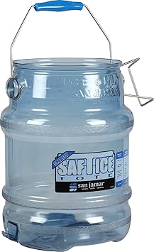 San Jamar Saf-TIce Plastic Ice Bucket with Ice Machine Hanger Ice Bucket for Cocktail Bar, Parties, Catering Events, Restaurants, Buffets - Container with Drying Storage Hook | 5 Gallon, Blue