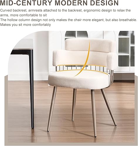 Miniatura 5 de Juego de 4 sillas de comedor modernas, sillas de cocina tapizadas de tela de mediados de siglo con patas de metal, cómoda silla de acento con