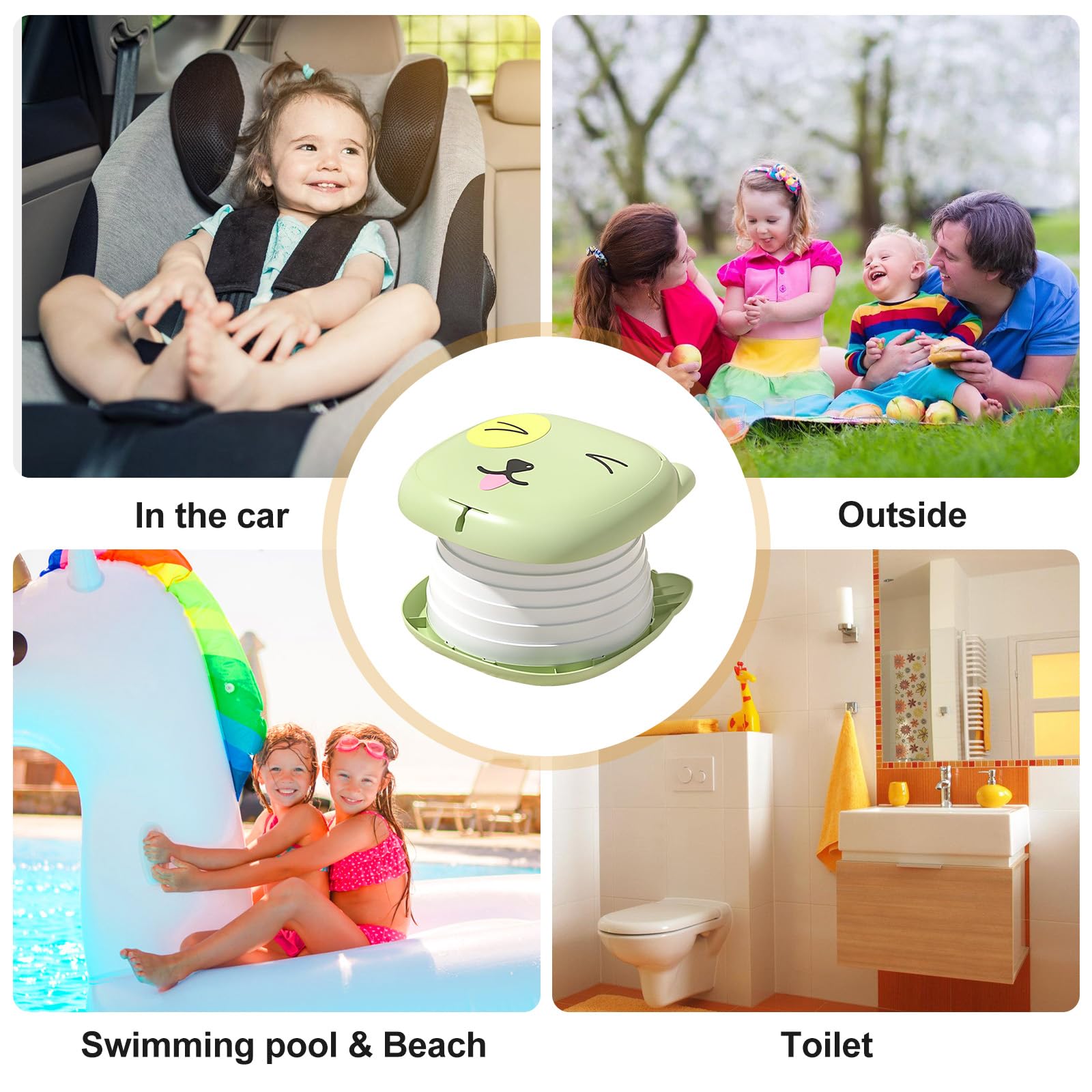 Sedile WC pieghevole per bambini, vasino da viaggio per auto, per esterni e interni, pratico per campeggio e viaggi, compatto e portatile, rosa (toilette pieghevole per bambini, verde)