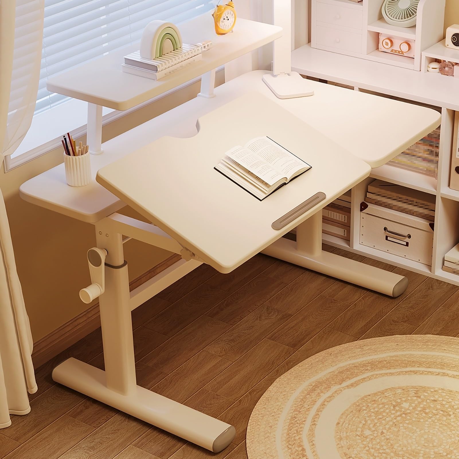 MYUYEE Standing Desk With Storage Shelf, Manual Adjustable Sit Stand Up Desk For Gaming And Studying, Ergonomic Computer Desk, Office Desk (100X60Cm)
