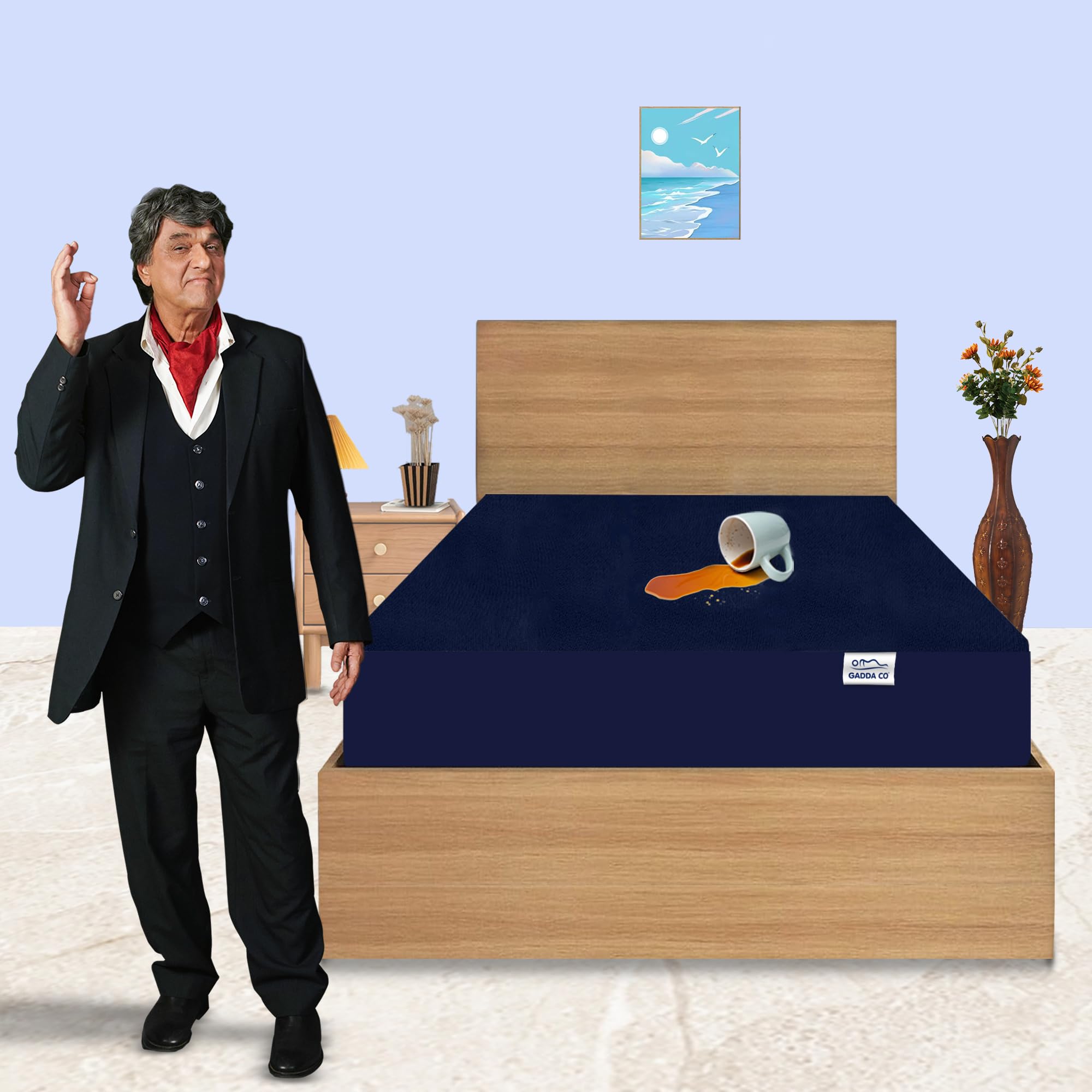 GADDA CO 100% Waterproof Premium Cotton Feel Mattress Protector Twin Bed 75x48 Inch|Ultra Soft Breathable & Hypoallergenic Fitted Bed Protector Terry Cover(6.3x4 feet, Fits Upto 10 Inches, Dark Blue)