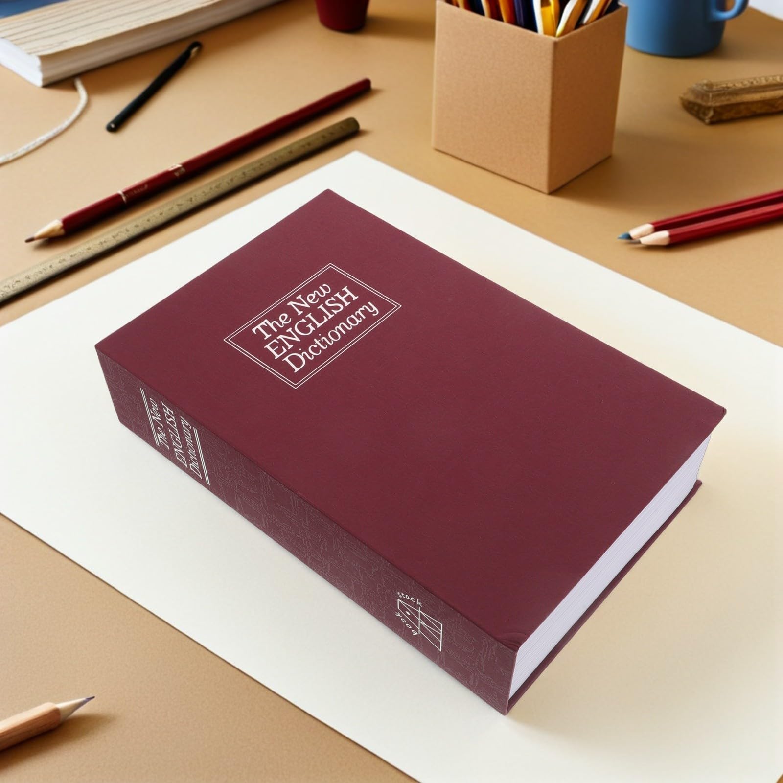 SHINEOFI Roter Buchsafe in Buchform mit Zahlenschloss aus Edelstahl und Papier Abschließbarer Tresor für Büro und Studentenwohnheim zur Sicheren Aufbewahrung