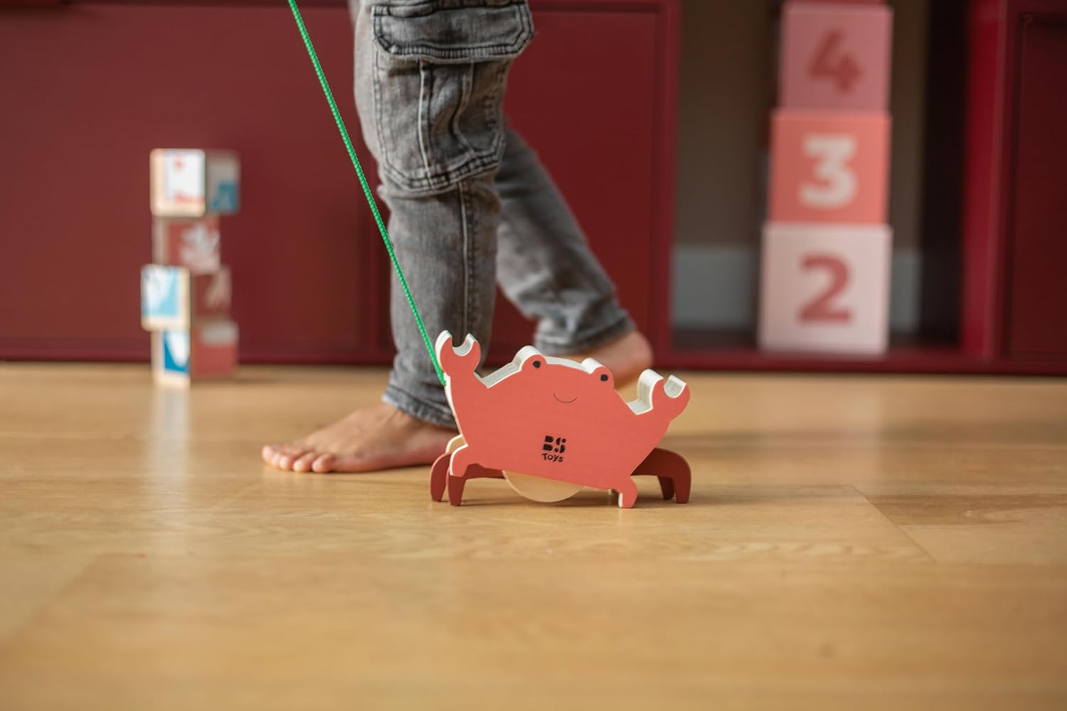 BS Toys Pull The Crab - Wooden Toy - Cord Crab for Kids - Develops Coordination and Balance