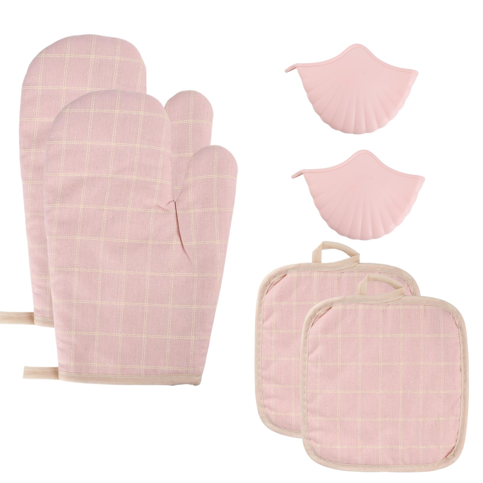 Kaiyzo 6-Piece Oven Mitts Set, Heat Resistant Gloves with Potholder for Baking Cooking, Pink Kitchen Gloves
