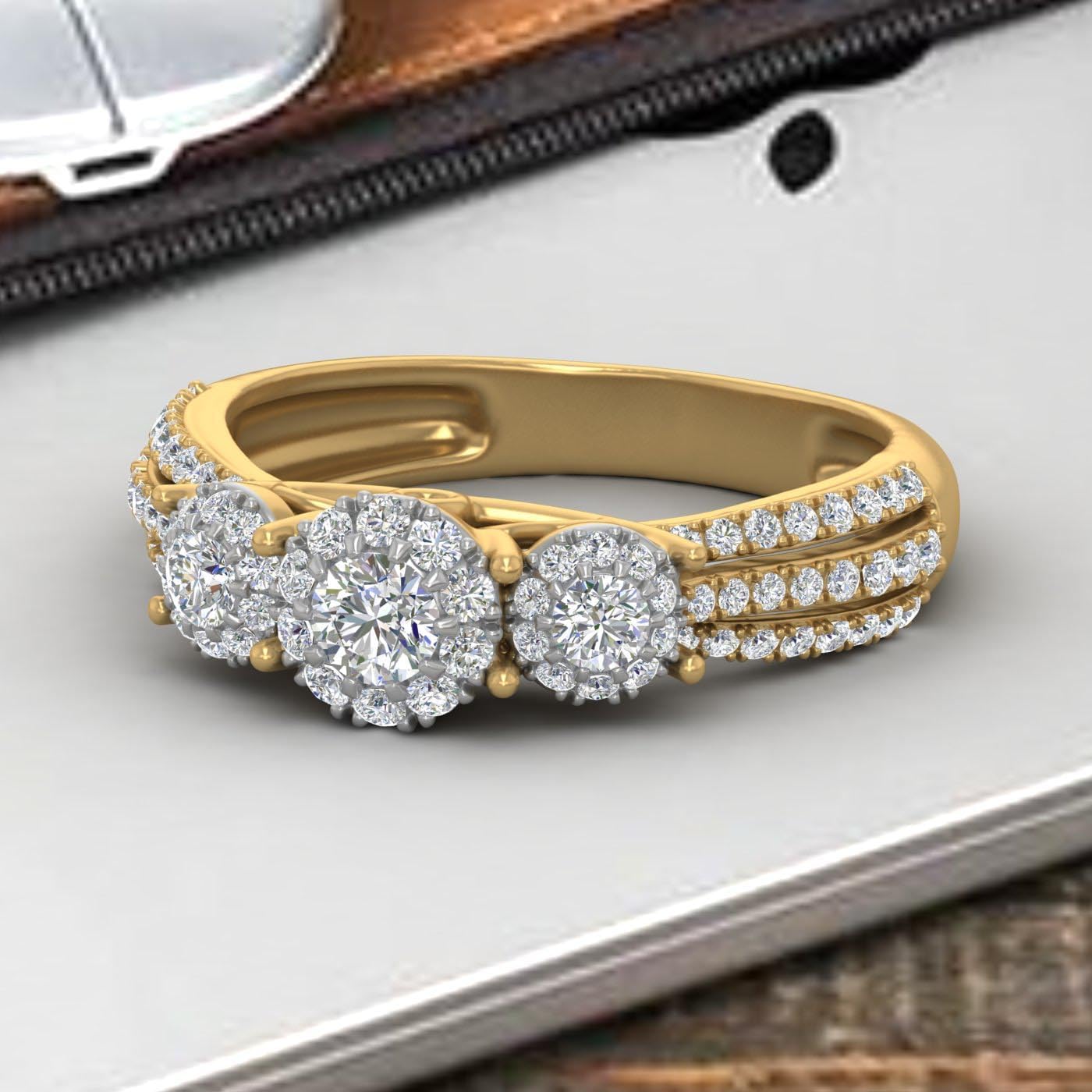3/4 Carat 3-Stone Diamond Engagement Ring in 14K Solid Gold - IGI Certified