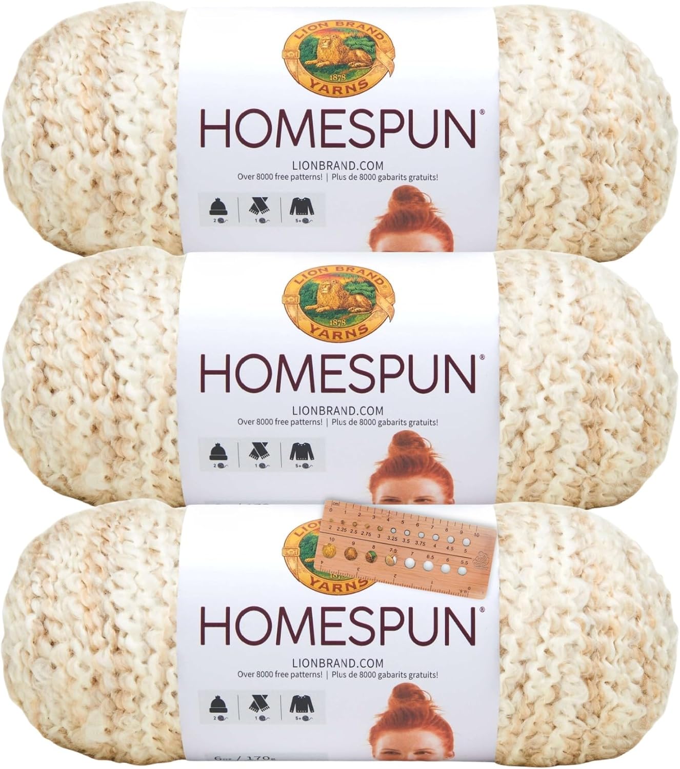 Lion Brand Yarn - Homespun - 3 Pack with Pattern Cards in Color (Pearls)