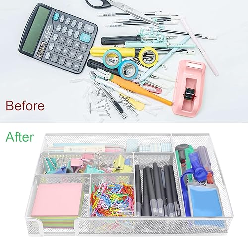 Miniatura 3 de ROSROSE Bandeja organizadora de cajones de escritorio, cajón de malla metálica, organizador de cajones de oficina con 6 compartimentos, bandeja