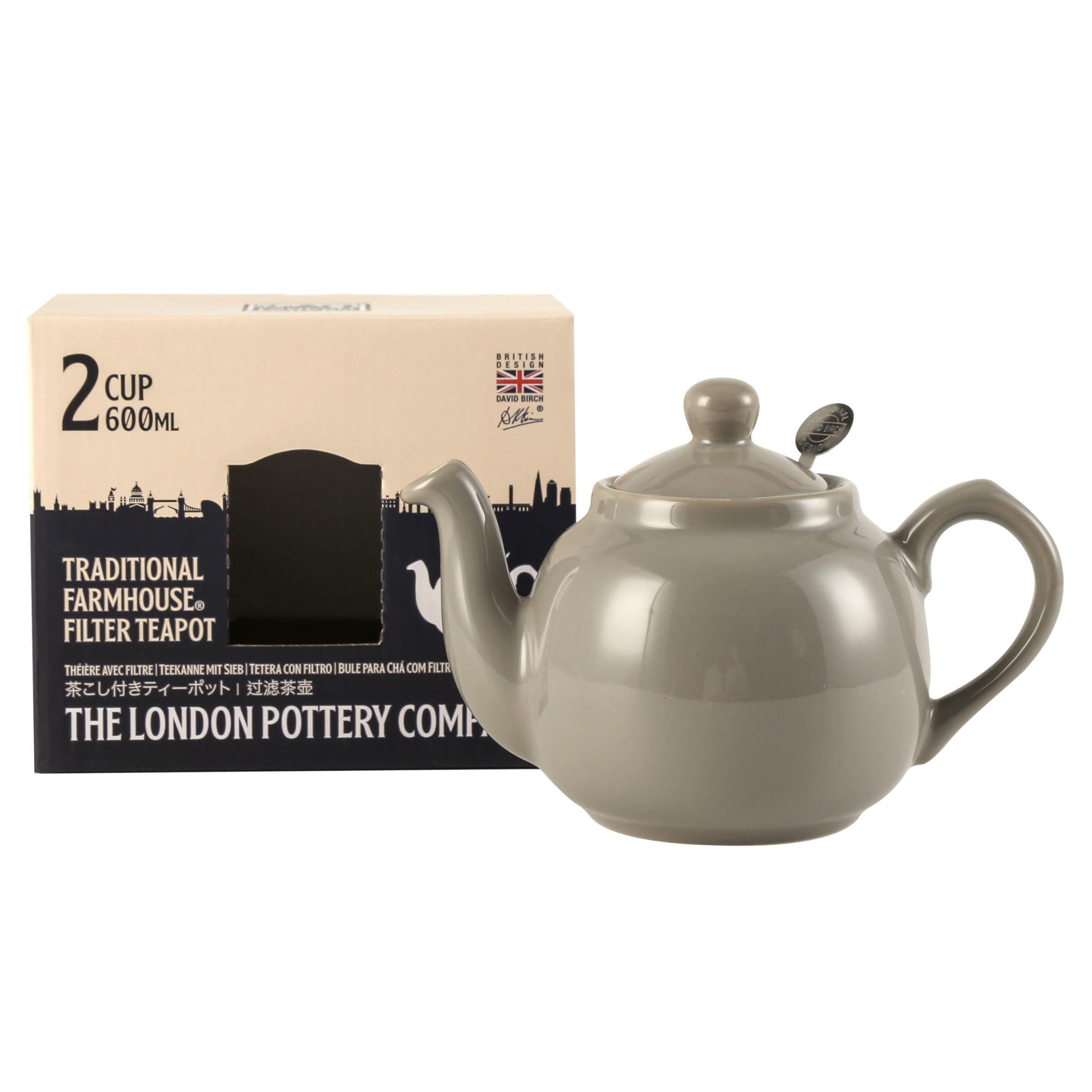 London Pottery Théière rustique avec infuseur, en céramique, gris, 2 tasses (600 ml)