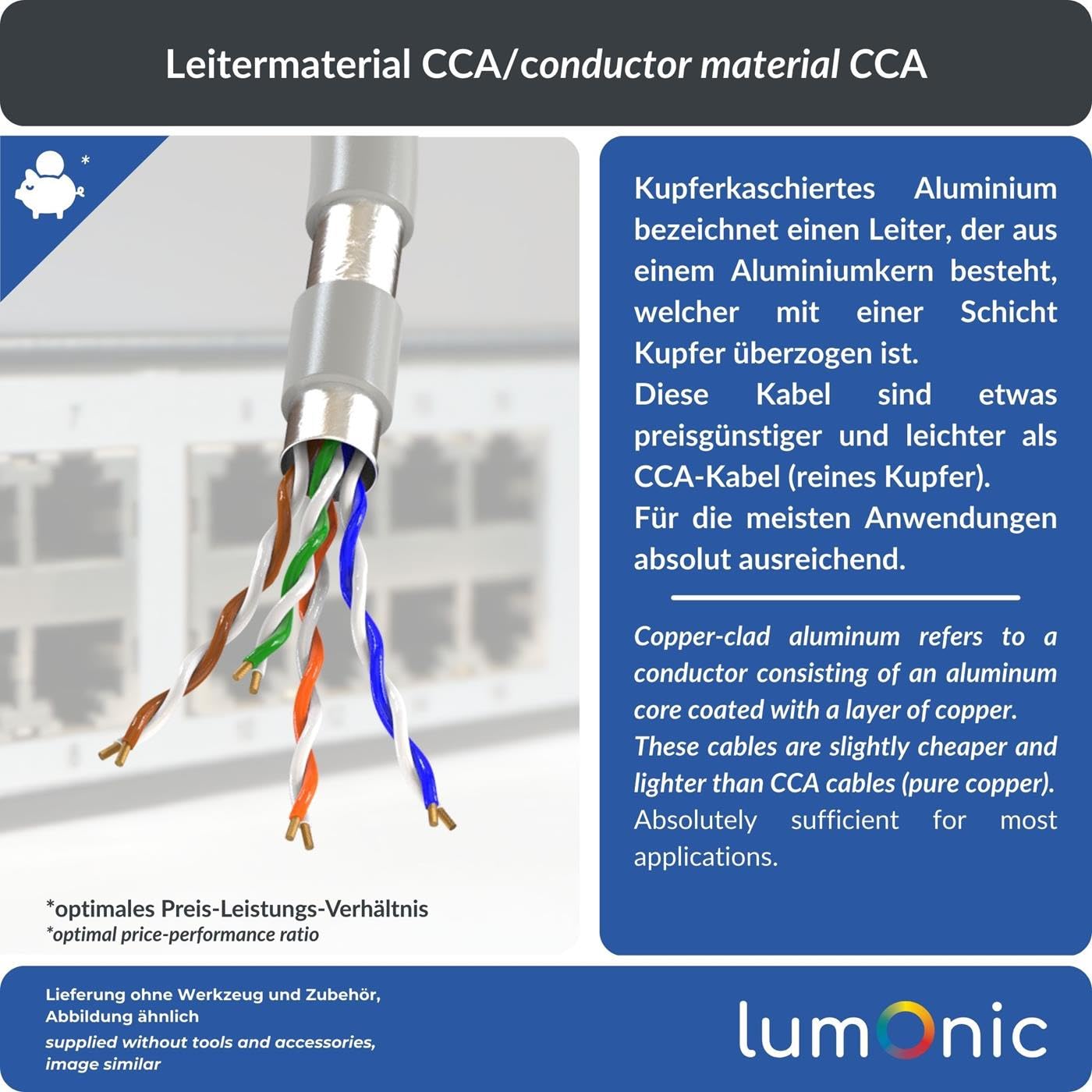 Lumonic LAN Câble de réseau 100m | LAN Câble CAT5e F/UTP | Câble Patch 4x 2x AWG26/7 (échoué) | 100MHz Gigabit Ethernet